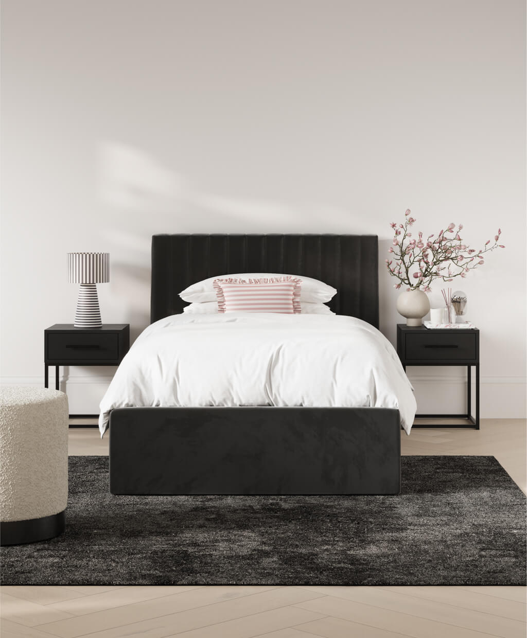Berlin Black Velvet Ottoman Single Bed